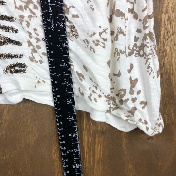 Chicos Womens Blouse Cream Half Zebra Half Leopard Chain Sequin 3/4 Sleeve 2 (L) - Picture 7 of 13
